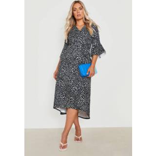 👉 Plus Midi Skater Jurk Met Vegen, Black