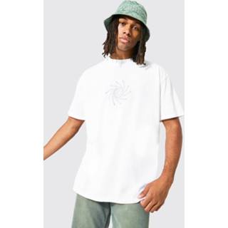 👉 Oversized Swirl Print T-Shirt Met Brede Nek, White