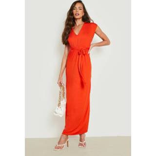 👉 Jurk oranje Maxi Met Kapmouwen En Ceintuur, Orange
