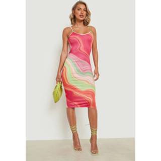 👉 Swirl Print Midi Jurk Met Rug Strik, Pink
