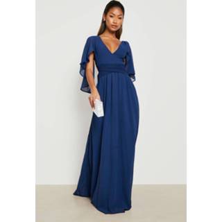👉 Maxi Wikkel Jurk Met Chiffon Engelenmouwen, Navy