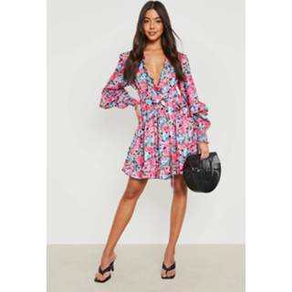 Skater Jurk Met Print, Ruches En Strik, Blue Skater Jurk Met Print, Ruches En Strik, Blue