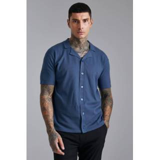 👉 Gebreid Overhemd Met Korte Mouwen En Revers Kraag, Dusty Blue