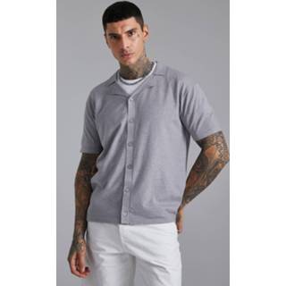 Gebreid Overhemd Met Korte Mouwen En Revers Kraag, Grey Marl