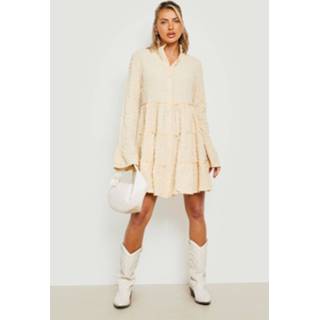 👉 Skater Jurk Met Textuur, Laagjes En Wijde Mouwen, Stone