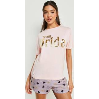 Team Bride Hartjes Pyjama Set Met Shorts En Print, Blush