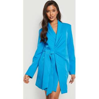 👉 Wikkel Blazer Jurk Met Ceintuur, Dusty Blue