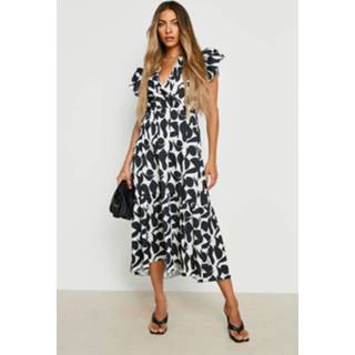 👉 Midaxi Jurk Met Geplooide Mouwen En Laagjes, Black