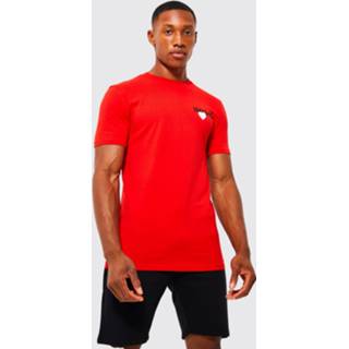 👉 Print T-shirt rood l Muscle Fit Worldwide Hartjes T-Shirt, Red