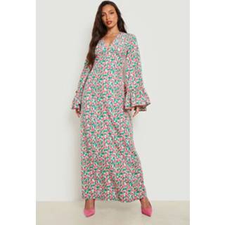 👉 Tall Bloemen Maxi Jurk Met Wijde Mouwen, Berry