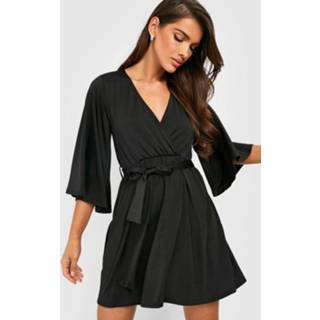 👉 Strakke Skater Jurk Met Wijde Mouwen En Ceintuur, Black