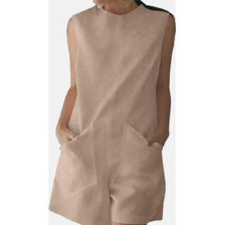 👉 Sleeveless polyester s vrouwen zwart Solid Color O-neck Pocket Jumpsuit