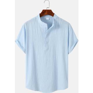 👉 Short sleeve polyester s male wit Mens Solid Color Half Button Texture Henley Shirts