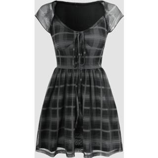 👉 Short sleeve polyester s vrouwen zwart Check Pattern Tie Front V-neck Mini Dress