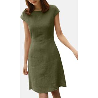 👉 Short sleeve cotton s vrouwen marine Invisible Zip Solid Crew Neck Casual Dress