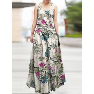 👉 Sleeveless cotton s vrouwen geel Random Allover Flower Print Pocket Maxi Dress