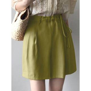 👉 Casual short polyester s vrouwen zwart Solid Drawstring Waist Pocket Wide Leg Shorts