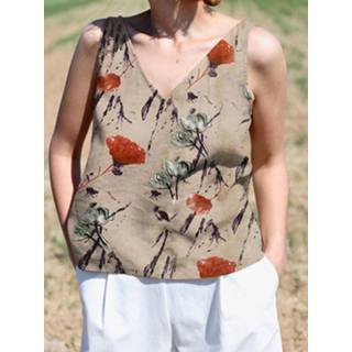 Sleeveless polyester s vrouwen apricot Plants Print V-neck Tank Top For Women