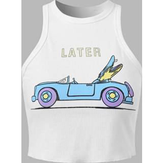 Sleeveless polyester s vrouwen wit Car Letters Graphic Crew Neck Crop Tank Top
