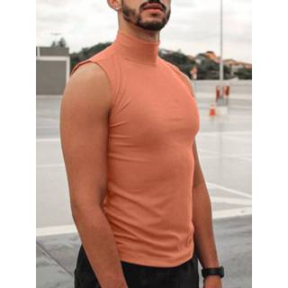 👉 Sleeveless polyester s male donkergroen Mens Pinstripe High Neck Tight Vest