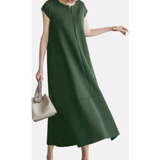 👉 Short sleeve polyester s vrouwen zwart Women Solid Casual Crew Neck Dress