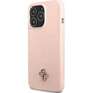 👉 Siliconen hoesje roze metalen Guess 4G Logo iPhone 13 Pro Max - 3666339041229