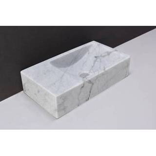 👉 Forzalaqua Venetia fonteinbak 40x22x10cm wasbak rechts 1 kraangat links Natuursteen Carrara gepolijst 100431