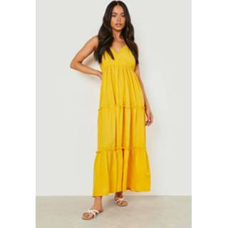 👉 Jurk mustard Petite Geweven Wikkel Maxi Met Laagjes,