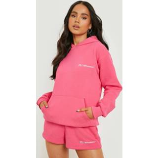 👉 Trainingspak roze XL Hot Pink Petite Met Capuchon, Shorts En Tekst,