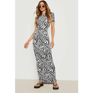 👉 Jurk zwart Zebraprint Maxi Met Kapmouwen, Black