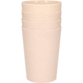 Drink beker kunststof verantwoord active beige 4x drinkbekers van afbreekbaar bio-plastic 290 ml in het eco-beige