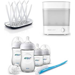 👉 Flessen sterilisator jongens baby's Philips Avent starterset met flessensterilisator SCF291/00, babyflessenset Natural SCD301/01 en droogrek SCF149/00