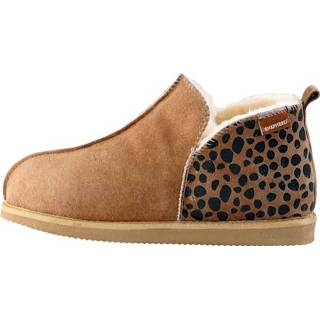 👉 Pantoffels bruin geruwd leer animalprint vrouwen Pantoffel SHEPHERD