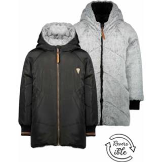 👉 Winterjas zwart meisjes NoNo reversible halflang met capuchon - Bay Jet 8720173829391