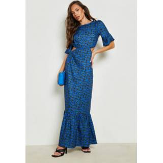 👉 Bloemen Cut Out Maxi Jurk Met Losvallende Zoom, Blue