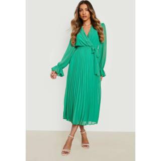 👉 Geplooide Chiffon Midaxi Wikkel Jurk, Green