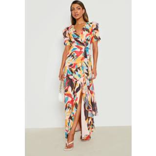 👉 Maxi Wikkel Jurk Met Abstracte Print, Multi