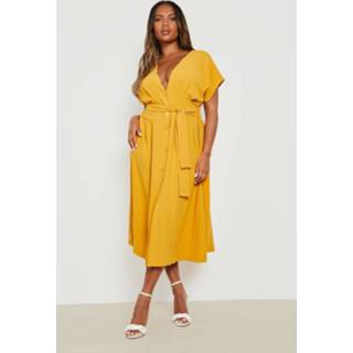 👉 Midi jurk mustard Plus Geweven Met Textuur En Knopen,