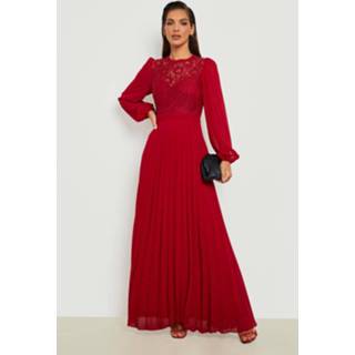 👉 Geplooide Kanten Maxi Jurk Met Hoge Hals, Berry