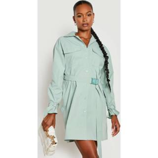 👉 Blousejurk sage Tall Cargo Blouse Jurk Met Utility Zakken En Ceintuur,