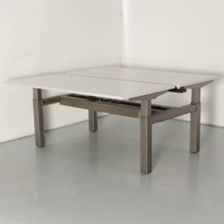 👉 Grijs Solidesk benchwerkplek, lichtgrijs blad, 160 x 80 cm (2x), hoogte instelbaar onderstel d.m.v. handslinger