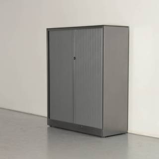 👉 Roldeurkast grijs aluminium Ahrend roldeurkast, / grijs, 144 x 120 cm, incl. 3 legborden, zandmelee topblad