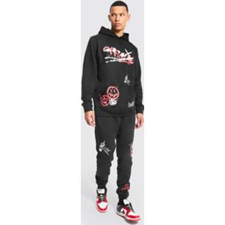 👉 Tall Graffiti Schets Trainingspak Met Capuchon En Print, Black