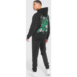 👉 Tall Dragon Bloemen Trainingspak Met Capuchon En Print, Black