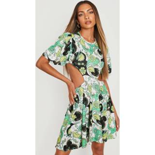 👉 Paisley Cut Out Skater Jurk, Green