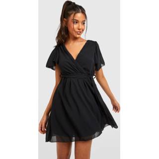 👉 Chiffon Midi Jurk Met Engelenmouwen, Black