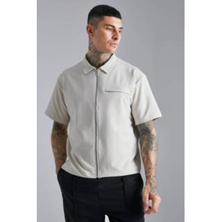 👉 Nylon Stretch Boxy Overhemd Met Rits, Stone