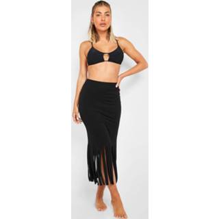 👉 Midaxi Strand Rok Met Kwastjes, Black