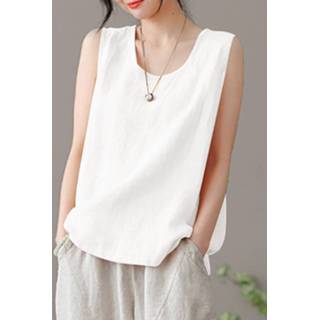 Sleeveless cotton s vrouwen wit Solid Crew Neck Casual Women Tank Top