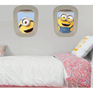 👉 Muursticker antraciet Minions Vliegtuigraampjes